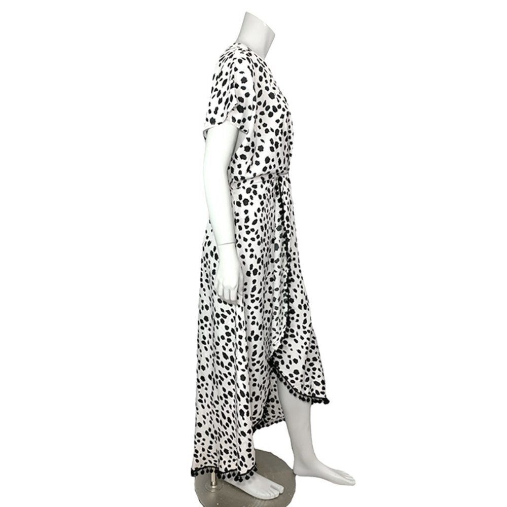 NWT AMERICA & BEYOND Cow Print Faux Wrap Pompon Maxi Cover Up - Picture 2 of 7